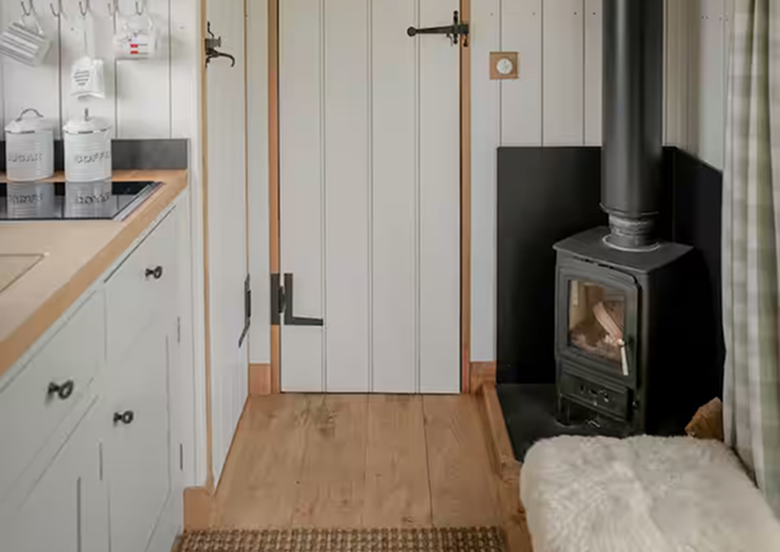 Cosy shepherd hut with woodburner