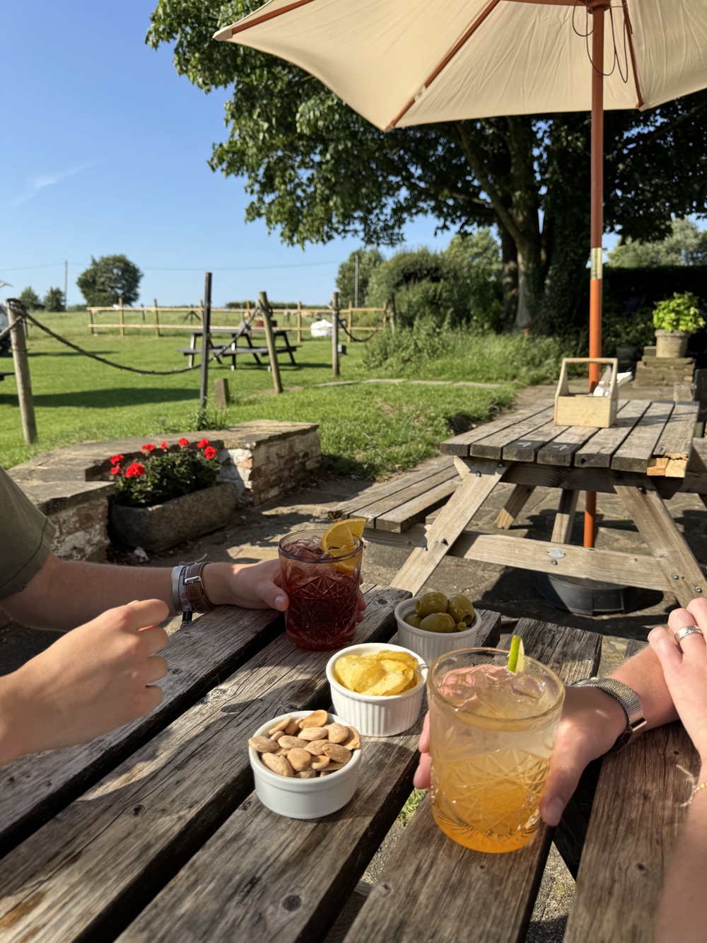 Drinks with a country view near Oxted in Surrey