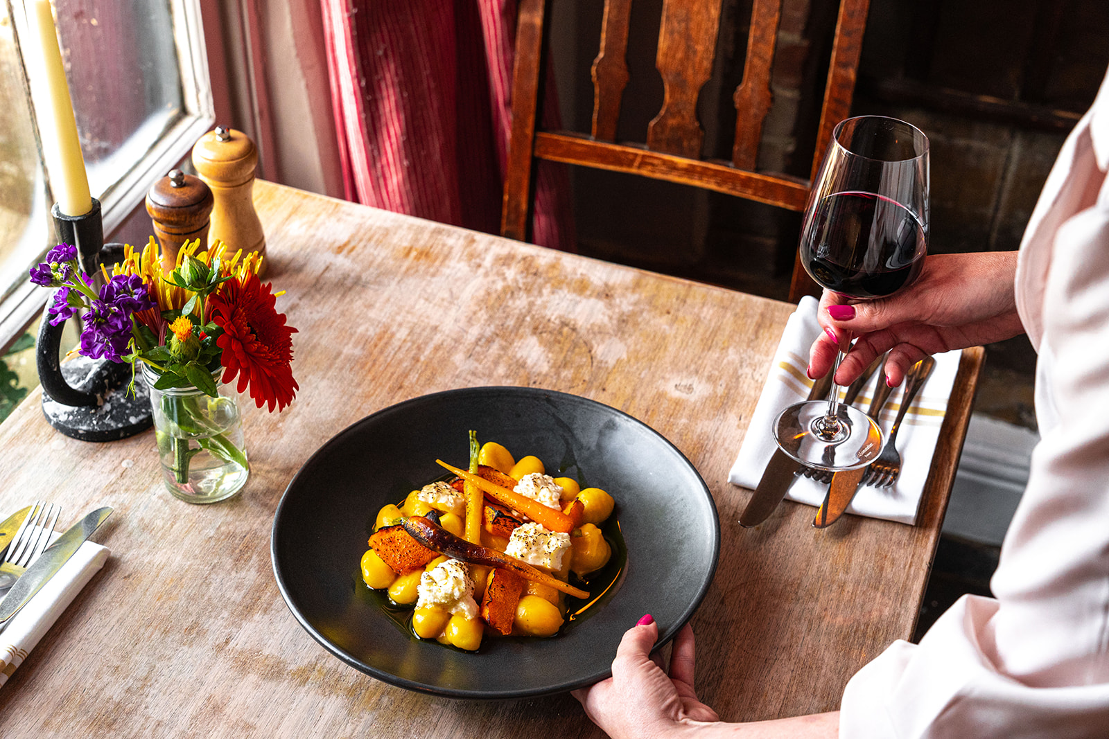 Dinner at Botley Hill Farmhouse country pub near Oxted, Surrey